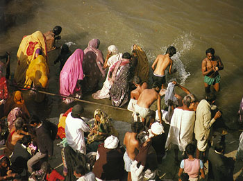 The holy Ganges bath at the sangam Kumbha Mela